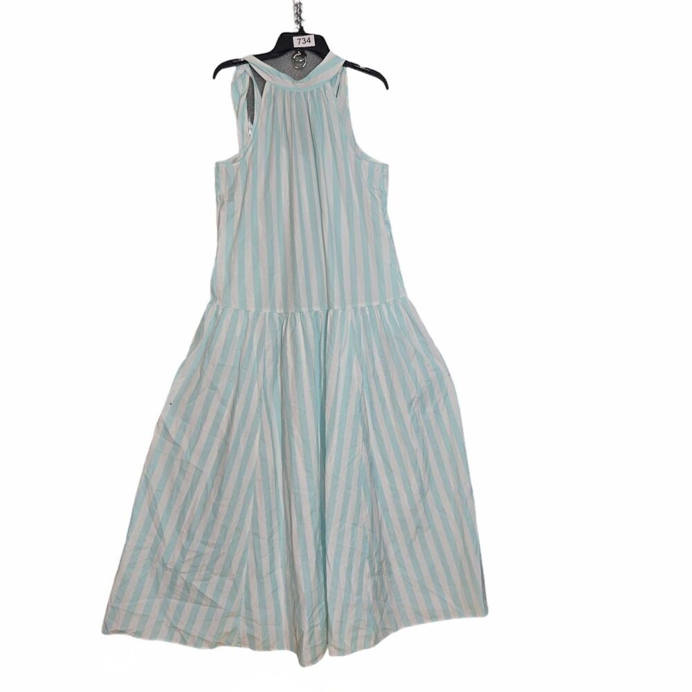 Crown & Ivy Dress Womens L Blue Striped Sleeveless Collab Tiered Skirt